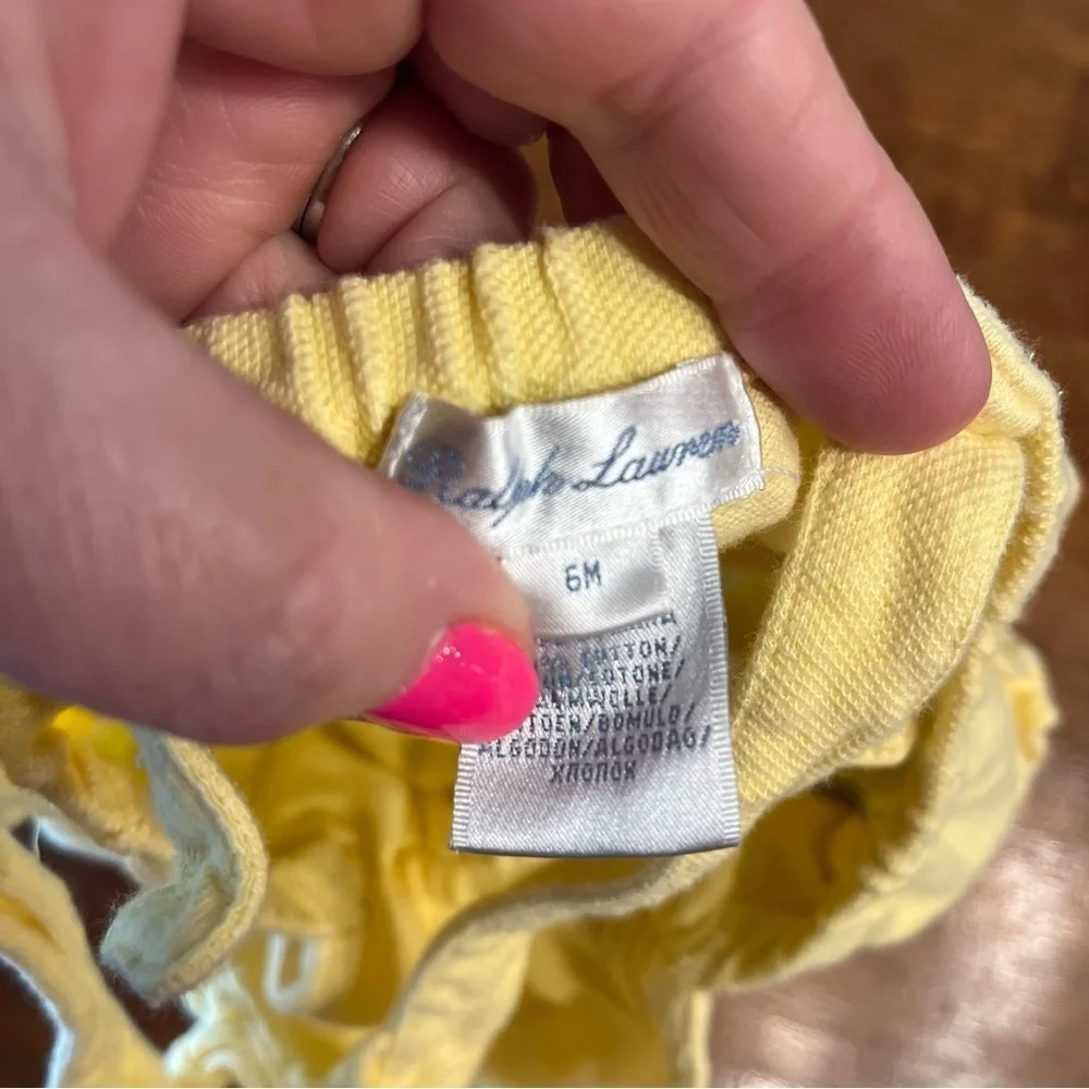 Ralph Lauren yellow 100% cotton ruffle butt romper size 6 months